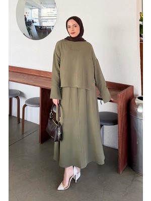 Lamelif Kol Biye Detaylı Takım Haki