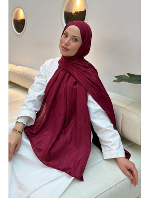 Lamelif Shine Desen Ayrobin Floş Jakar Şal Bordo