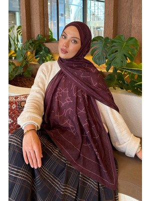Lamelif Geometrik Desen Bambu Şal Mürdüm