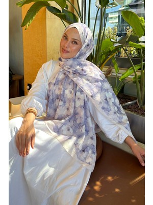 Lamelif Çiçek Desen Lara Soft Şal Lila