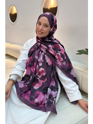 Lamelif Batik Çiçek Desen Bambu Şal Mürdüm