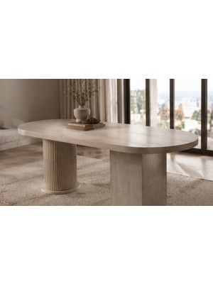 Berrasse Mobilya Bohem Mermer Desenli Yemek Masası Oval Modern Mutfak ve Salon Masası