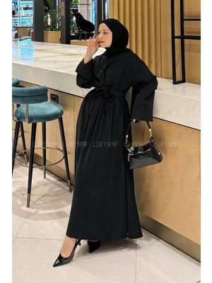 Lamelif Nora Bağcıklı Tesettür Elbise Siyah