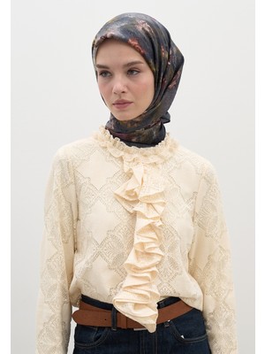 Fresh Scarfs Evelyne Desen Pamuklu Viskon Eşarp Lacivert