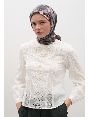 Fresh Scarfs Madeleine Desen Pamuklu Viskon Eşarp Gri
