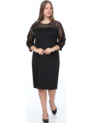 Modayız Zebra Desen Flok Büyük Beden Elbise 15B-0896