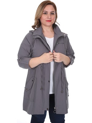 Brendon Kadın Büyük Beden Pamuklu Mevsimlik Trençkot 3019 Gri/grey 21S32003019