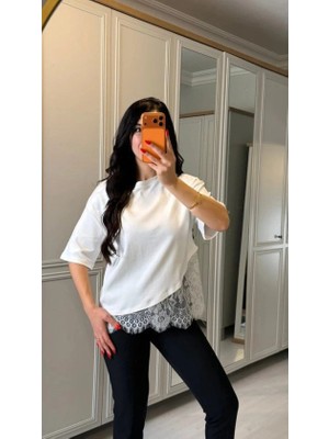 Çamaşır Kenti Kısa Kollu Bısıklet Yakalı Dantel Detaylı Vıskon Ikı Iplık Bluz
