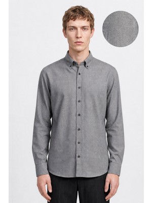 Altınyıldız Classics Pamuklu Slim Fit Dar Kesim Düğmeli Yaka Diagonal Desenli Flanel Gömlek