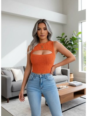 Çamaşır Kenti Kadın Askılı Bisiklet Yaka Güpüs Dekolteli Triko Crop Bluz