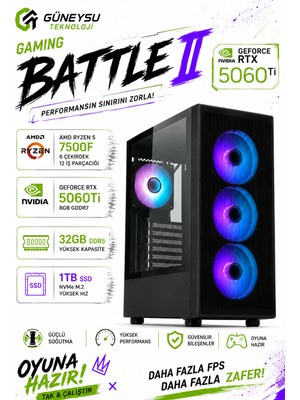 Güneysu Teknoloji Gaming R5-5060TI Ryzen 7500F Rtx 5060Tİ 16Gb Ddr5 32G 1tb SSD Oyun Bilgisayarı