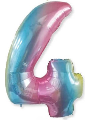 Parti Adresi Rakam Folyo Balon 4 Gökkuşağı Renk 76 Cm - 34”