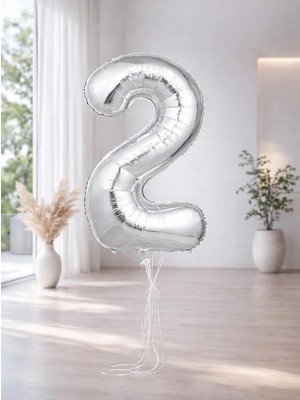 Parti Adresi Rakam Folyo Balon Doğum Günü Parti Balonu 2 Gümüş Renk 76 cm