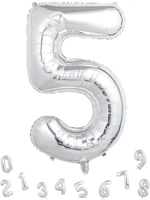 Parti Adresi Rakam Folyo Balon 5 Gümüş  Renk 100 Cm - 40"