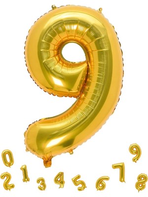 Parti Adresi Rakam Folyo Balon 9 Altın Renk 100 Cm - 40"