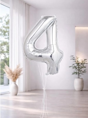 Parti Adresi Rakam Folyo Balon Doğum Günü Parti Balonu 4 Gümüş Renk 76 cm