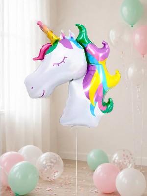 Parti Adresi Renkli Unicorn Folyo Balon – Kız Çocuk Doğum Günü Süsü 100 cm