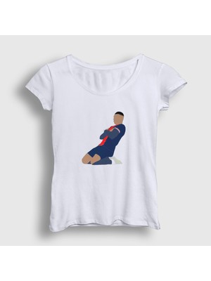 Presmono Kadın Beyaz Kylian Mbappe Goal Futbol T-Shirt