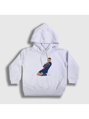 Presmono Unisex Çocuk Beyaz Kylian Mbappe Goal Futbol Kapüşonlu Sweatshirt