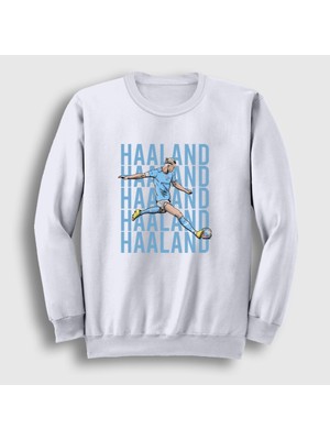 Presmono Unisex Beyaz Pop Art Erling Haaland Futbol Sweatshirt