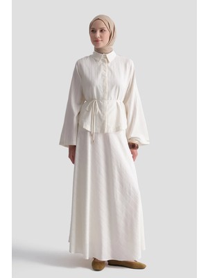 Armine Dokulu Gömlek Takım Ekru