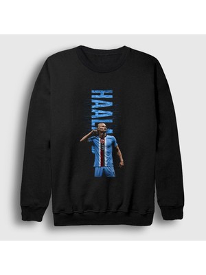 Presmono Unisex Siyah Listen Erling Haaland Futbol Sweatshirt