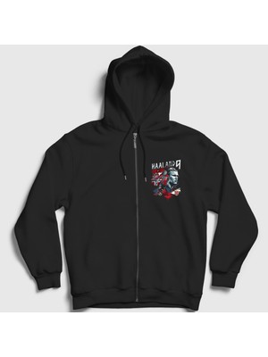 Presmono Unisex Siyah Nor Haaland Erling Futbol Fermuarlı Kapüşonlu Sweatshirt