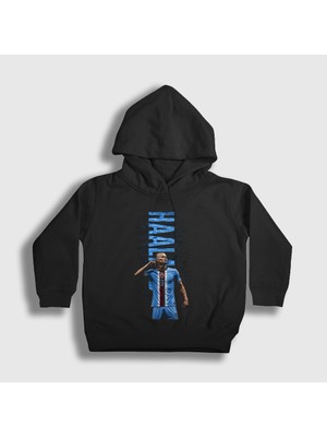 Presmono Unisex Çocuk Siyah Listen Erling Haaland Futbol Kapüşonlu Sweatshirt