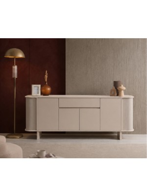 Berrasse Mobilya Elisa Mdf Konsol Modern Ahşap Salon Konsolu Çizgili Yan Panelli Minimalist Tasarım 180 cm