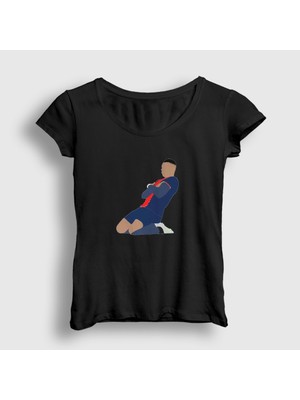 Presmono Kadın Siyah Kylian Mbappe Goal Futbol T-Shirt