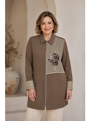 Bihan Store Kadın Tunik Ceket - Şık ve Rahat Günlük Kombin Ceketi (Lim) 2069-KAHVE