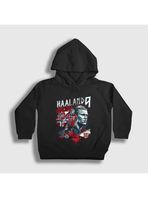 Presmono Unisex Çocuk Siyah Nor Haaland Erling Futbol Kapüşonlu Sweatshirt