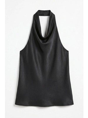 Hiccup Kadınlar Saten Halter Top Siyah