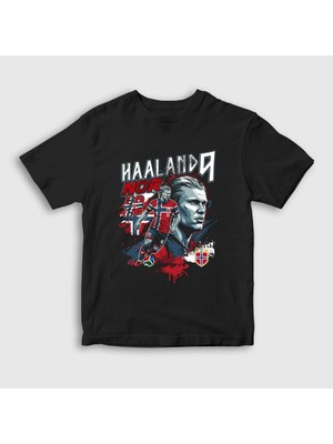 Presmono Unisex Çocuk Siyah Nor Haaland Erling Futbol T-Shirt