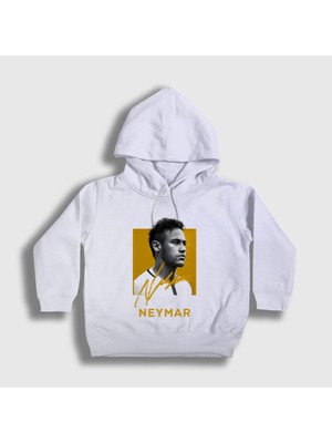 Presmono Unisex Çocuk Beyaz Signature Neymar Futbol Soccer Kapüşonlu Sweatshirt