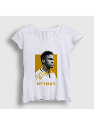 Presmono Kadın Beyaz Signature Neymar Futbol Soccer T-Shirt