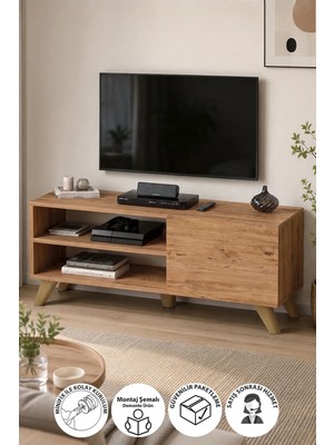 Bofigo Tv Sehpası Kapaklı Tv Sehpası Raflı Tv Ünitesi Televizyon Sehpası 100 x 35 cm Malta Çam