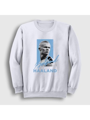 Presmono Unisex Beyaz Signature Erling Haaland V2 Futbol Sweatshirt