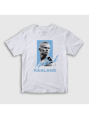 Presmono Unisex Çocuk Beyaz Signature Erling Haaland V2 Futbol T-Shirt