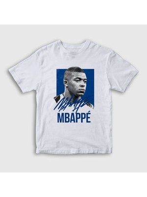 Presmono Unisex Çocuk Beyaz Signature Kylian Mbappe Futbol T-Shirt