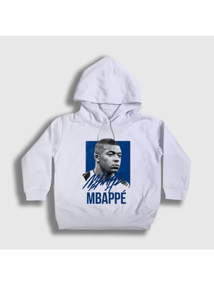 Presmono Unisex Çocuk Beyaz Signature Kylian Mbappe Futbol Kapüşonlu Sweatshirt