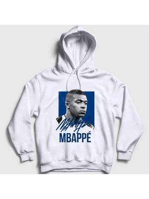 Presmono Unisex Beyaz Signature Kylian Mbappe Futbol Kapüşonlu Sweatshirt