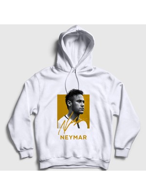 Presmono Unisex Beyaz Signature Neymar Futbol Soccer Kapüşonlu Sweatshirt