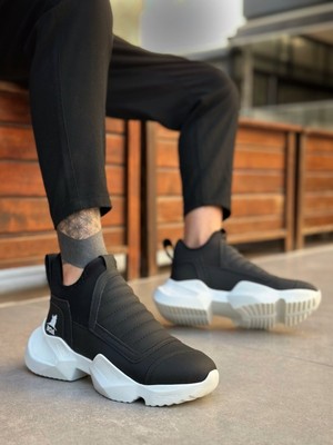 Ebrus Trend ET0401 Bağcıksız Rahat Yüksek Taban Siyah Erkek Spor Yarım Bilek Bot