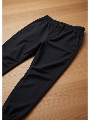 Mavi Beli Lastikli Siyah Jogger Pantolon Erkek XS Normal Bel Desenli Kot Model 000169-34314