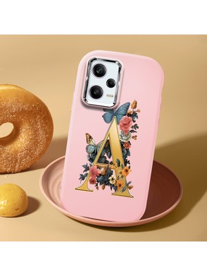 HONTINGA Redmi Note 12 Pro Speed ile Uyumlu Kılıf Kamera Korumalı Düşüme Önleyici Kamera Koruyucu Pembe Yumuşak Silikon Couple Telefon Kılıfı A Harfi Desenli K4-0446