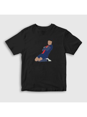 Presmono Unisex Çocuk Siyah Kylian Mbappe Goal Futbol T-Shirt