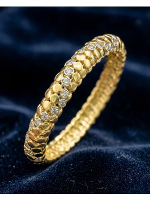 Lyra Aura Tam Tur Mikro Zirkon Taşlı Gold Kalın Kelepçe Bilezik