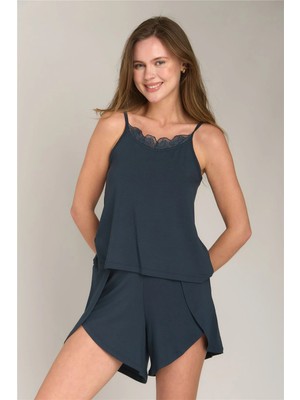 Lovely Things Ella Örme Yırmaçlı Şort Pijama Altı - Antrasit