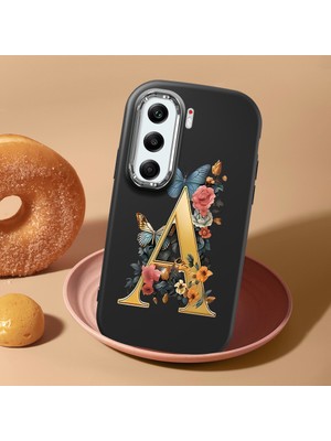HONTINGA Tecno Camon 40 Pro 5g ile Uyumlu Kılıf Kamera Korumalı Düşüme Önleyici Kamera Koruyucu Siyah Yumuşak Silikon Couple Telefon Kılıfı A Harfi Desenli K4-0446